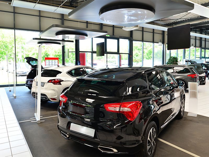 Véhicules présentés en showroom, visuel d'ambiance